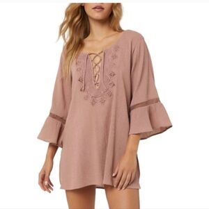 O'neil Beach Saltwater Cover Up Size Medium Dusty Rose Lace Crochet Bell Sleeves